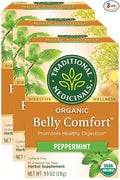 Traditional Medicinals Organic Belly Comfort Peppermint Herbal Tea, Promotes Healthy Digestion, (Pack of 3) - 16 Tea Bags