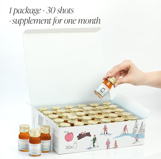 PRIMABIOTIC Liquid Collagen Winter Edition - High Collagen Content [10,000 Mg] Per Serving - Hydrolyzed Collagen and 12 Vitamins - Gluten Free- 450 Ml - Pack of 30 Bottles x 30 Ml