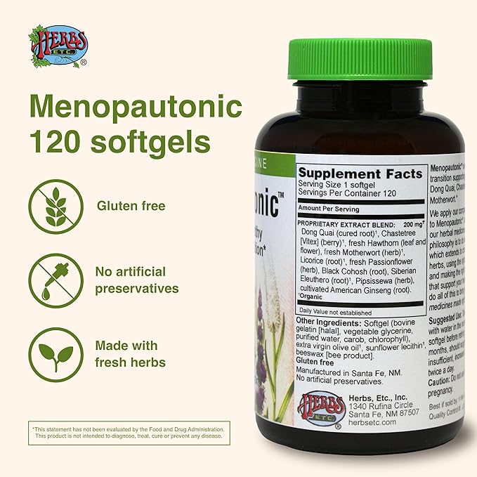 Herbs Etc. Menopautonic Softgels - Essential Supplement for Women - Hormonal Transition Support Supplement - Offers Menopausal Support with Dong Quai & Motherwort - 120 Softgels (120 Servings)
