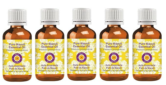 Deve Herbes Pure Niaouli Essential Oil (Melaleuca quinquenervia) Steam Distilled (Pack of Five) 100ml X 5 (16.9 oz)