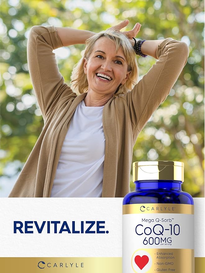 Carlyle CoQ10 600 mg Softgels | 60 Count | Mega Q-Sorb Coenzyme Q-10 | with Black Pepper Extract | Non-GMO & Gluten Free Supplement