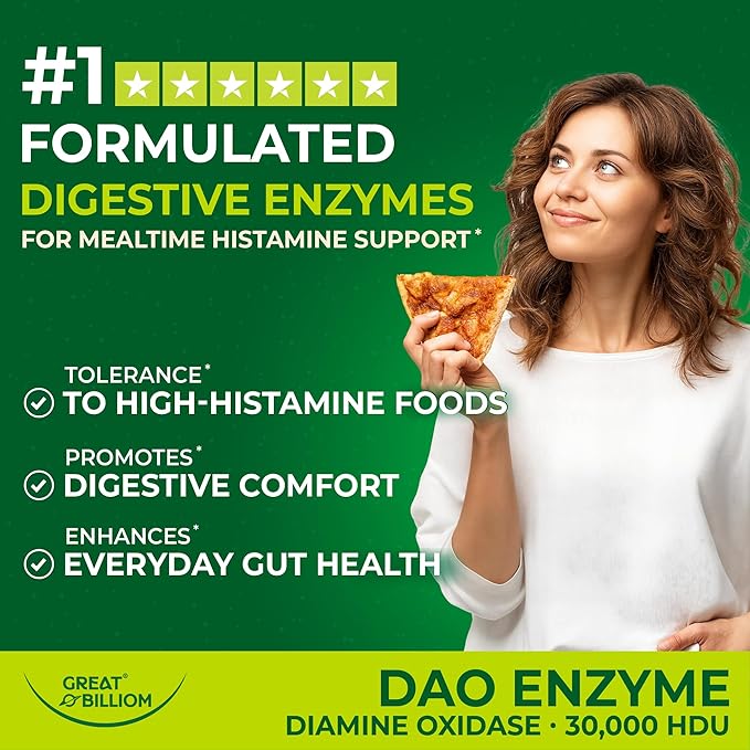 DAO Enzyme (Diamine Oxidase) - Digestive Enzymes for Women & Men - 30,000 HDU - Gut Health Supplements - Digestive Health Histamine Support - Enzymes for Digestion - 60 Capsules
