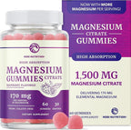 Magnesium Citrate Gummies | Extra Strength for Calm, Relaxation & Digestion | High Absorption Magnesium Gummies for Adults | Vegan, Non-GMO | Raspberry Flavor Mag Gummy | 60 Ct, 1 Month Supply