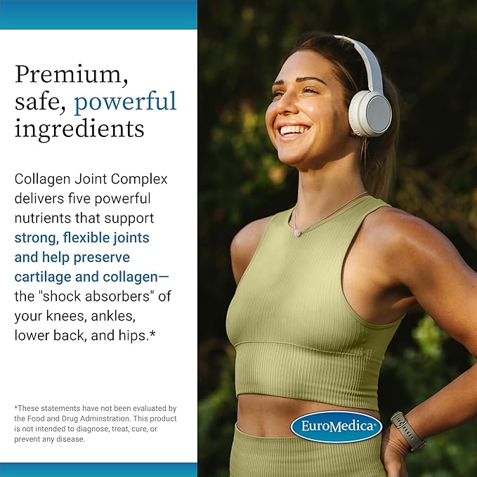 EuroMedica Collagen Joint Complex - Collagen Supplement for Joint Health Support - Dietary Supplement with Boswellia Extract & Type II Collagen - Lower Back & Knee Support Supplement - 60 Capsules