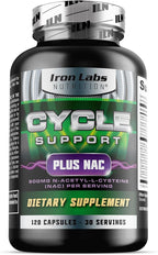Iron Labs Nutrition: Cycle Support Plus NAC (N-Acetyl-L-Cysteine) - On Cycle Support Supplements for Men - N Acetyl L Cysteine and Milk Thistle (120 Capsules)