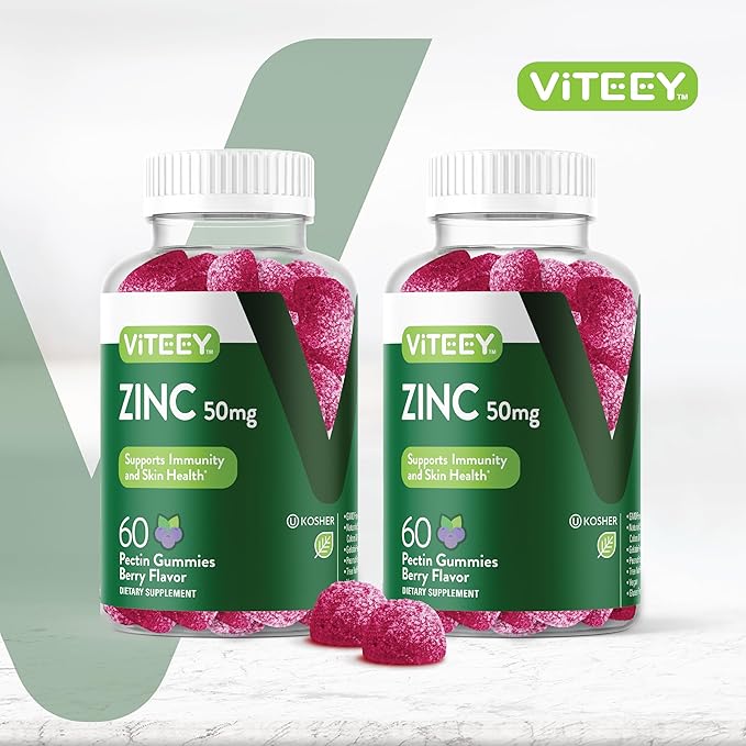 VITEEY Zinc Gummies for Men and Women - Zinc Supplements 50mg - Immune Boost & Skin Health - Vegan, Gluten Free - 120 Count