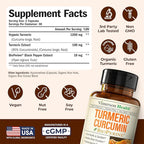 Turmeric Curcumin Supplement - 1200 mg Organic Turmeric + Tumeric Extract (95% Curcuminoids) for Joint Support & Digestive Health - Turmeric Supplement - Pure Curcumin with Black Pepper - 60 Capsules