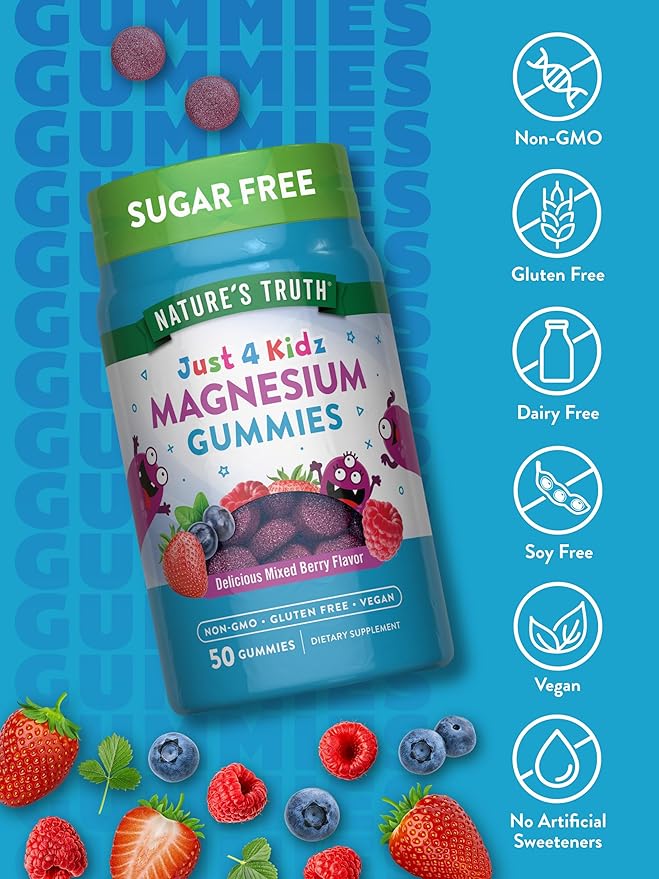 Nature's Truth Magnesium Gummies for Kids | Glycinate & Citrate | 50 Count | Mixed Berry Flavor | Vegan, Non-GMO & Gluten Free Supplement