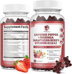 Lukaree 16 in 1 Cayenne Pepper Gummies- Sugar-Free Capsaicin Supplements Complex w/Moringa, Hawthorn, Beet Root - Plus Wormwood, Citrus Bergamot Support Circulation* & Overall Wellness* - 60 CT