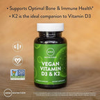 MRM Nuturition Vegan Vitamin D3 & K2 | Bone + Immune Health | Made from lichens | Supports Calcium Absorption | Vegan + Vegetarian Friendly | 60 Servings