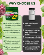 Resveratrol Supplement 1800mg with CoQ10 & Quercetin Support – Vitamin E & C (Calcium Ascorbate) – Antioxidant for Enhanced Energy, Heart Health & Healthy-Aging Support Trans Resveratrol 180 Capsules