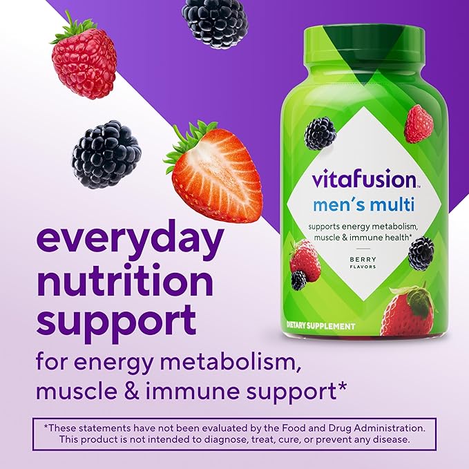 vitafusion Adult Gummy Vitamin Supplement for Men, Berry Flavored, A, C, D, E, B6, B12, Daily, 120 Count, 60 Day Supply