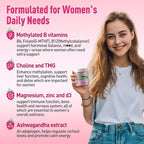 Methylated Multivitamin for Women Gummies, Methyl B Complex Vitamins with D3 Zinc Choline TMG for Energy & Nervous System, Vegan, Sugar Free, 60 Count