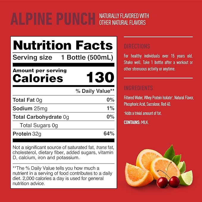 Isopure Zero Carb 32g Clear Protein Ready-to-Drink, Whey Protein Isolate, Alpine Punch, 12 Pack (Packaging May Vary)