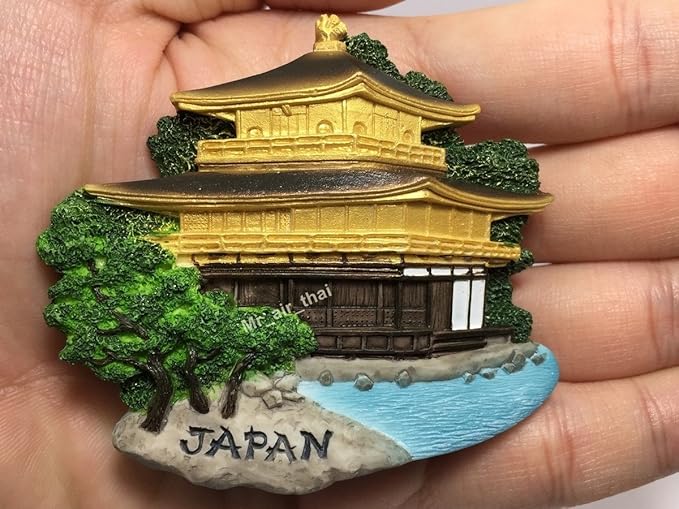 WitnyStore Tiny 2¾" Kinkaku-ji Temple of Golden Pavilion Kyoto Japan - Miniature Hand Made Resin 3D Asia Landmark Tourist Attractions Decorative Refrigerator Fridge Magnets Collectible Souvenirs Gifts