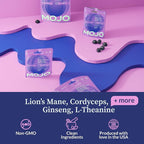 Mojo Focus Gummies w/Lion’s Mane, Panax Ginseng, Ginger Root, Cordyceps, Brain Supplement Memory/Focus Support Adults Nootropic Mushroom Gummies, Blueberry Lavender, Regular Strength (1 Pack)
