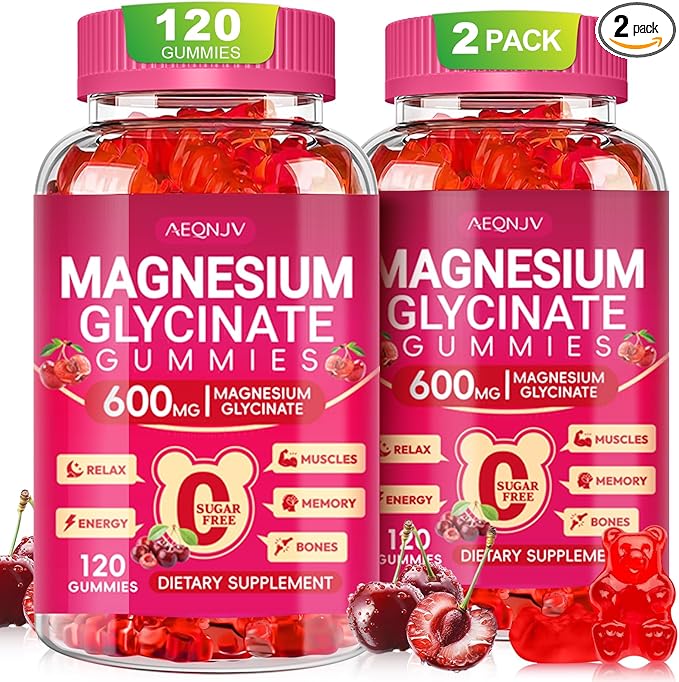 Magnesium Glycinate Gummies 600mg, Chewable Sugar Free Magnesium L-threonate Gummies with Vitamin D, B6, and CoQ10 for Sleep, Relaxation, Brain and Muscle, 60 Days Supply for Men & Women