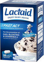 Lactaid Fast Act Lactose Intolerance Caplets with Lactase Enzyme, Dairy Relief from Gas, Bloating & Diarrhea, 9000 FCC Lactose Intolerance Pills, 96 Individual Travel On-The-Go Packs (96 x 1 ct)