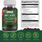 YUM-V'S Beet Root Gummies with Tart Cherry Extract - Berry Flavor Beetroot Gummies - Beet Chews for Blood Circulation and Antioxidant Support - Red Beets Gummies (Berry 60 Count (Pack of 1)