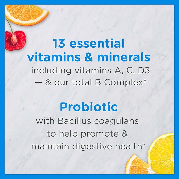 Zarbee's Kid's Complete Multivitamin + Probiotic Gummies with Vitamins A B C D E & zinc for Digestive Health Easy To Chew Kids Daily Multivitamin Gummies Natural Fruit 70 Count