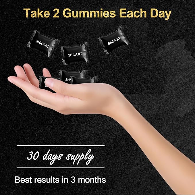 Shilajit Gummies, Form Himalayan Shilajit, with Ashwagandha Gokshura, No Added Sugar Non-GMO 100% Natural & Organic, Fulvic Acid & 85+ Trace Minerals for Men, Women | 60 Gummy