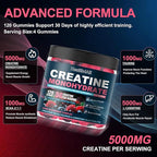 Health4All Creatine Monohydrate Gummies 5g for Men & Women, Creatine Gummy for Strength Energy & Muscle Growth Support Pre-Workout Supplement - Raspberry & Blueberry 120 Gummy