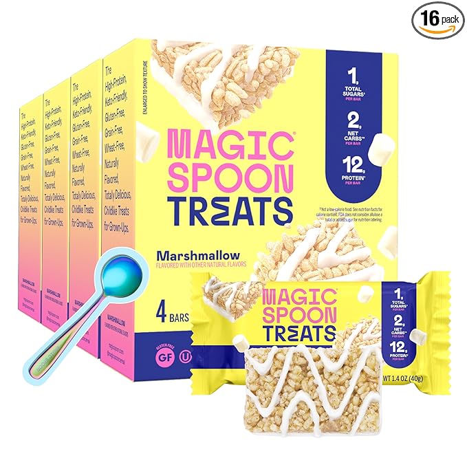 Magic Spoon Treats - 16 High Protein Bars, Marshmallow - High Protein Gluten Free Snack - Sugar & Grain Free Protein Cereal Bar - Low Carb & Keto Friendly - Healthy Snacks for Adults