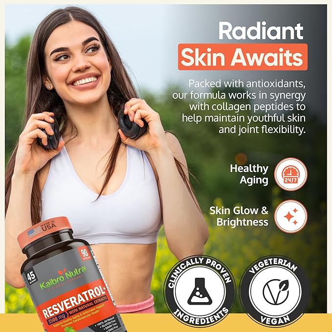 Kaibro Nutra Resveratrol Supplement, 1500mg Extra Strength Trans Resveratrol, Quercetin with Japanese Knotweed Extracts, Anti-Aging, Radiant Skin and Immunity Support, Vegan & Non-GMO, 90 Capsules