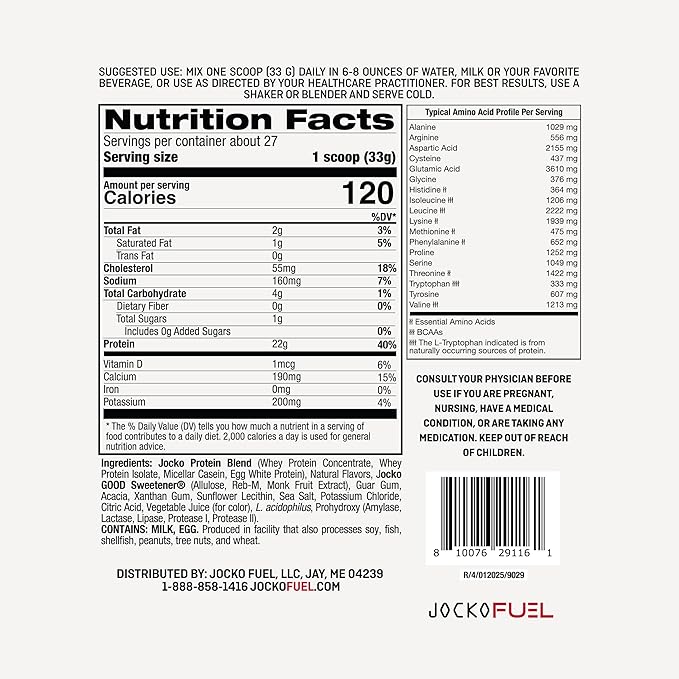 Jocko Fuel Whey Protein Powder, Strawberry Milkshake, 22g Protein, Digestive Enzymes + Probiotic Blend, No Sugar Added, with Essential Amino Acids + Electrolyte Minerals, 27 Servings