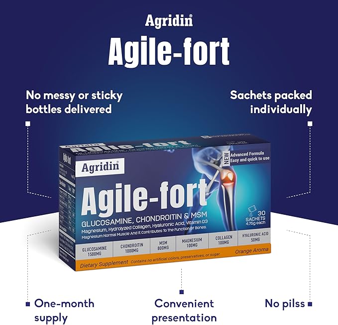 Agile Fort Joint Support Supplement – Glucosamine, Chondroitin, MSM, Type II Collagen & Magnesium – 30 Sachets for Joint & Cartilage Health for Women and Men