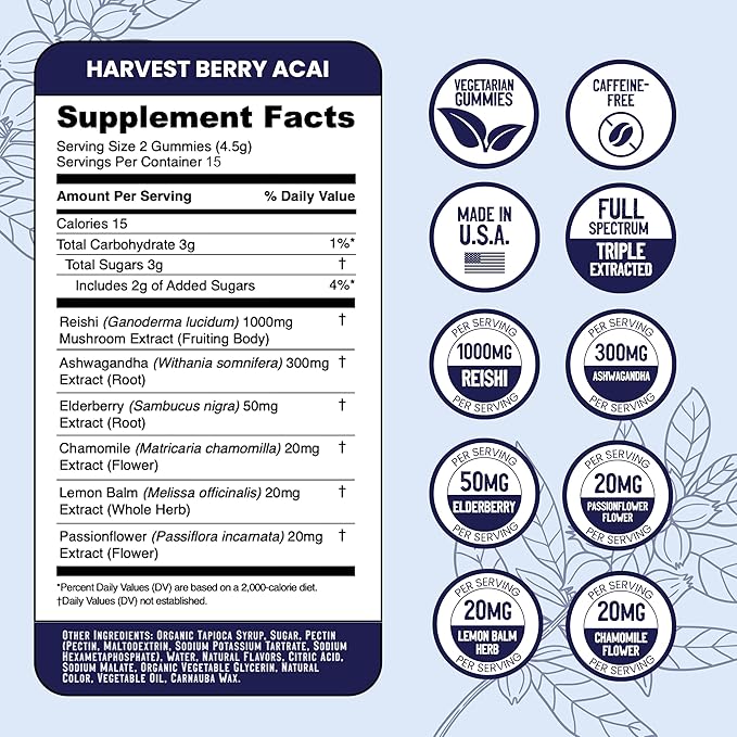 Troomy Recovery Gummies - Ashwagandha and Reishi Mushrooms for Peak Performance - Gelatin-Free, Gluten-Free, Vegetarian - 30 Count