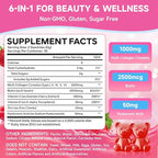 Collagen Peptide Gummies for Women & Men, Collagen Protein Type I,II,III,V,X with Biotin Vitamin C, D, Hydrolyzed Collagen Supplement for Skin, Hair, Nails, Raspberry Flavor, 60 Count