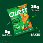 Quest Nutrition Chili Lime Tortilla Style Protein Chips, 20g Protein, 3g Net Carbs, Low Carb, Gluten Free, 1.1 oz (Pack of 4)