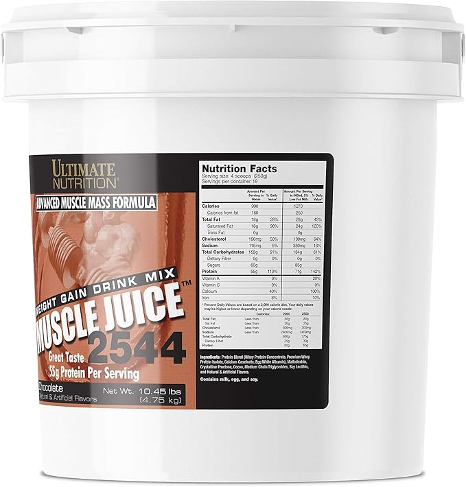 Ultimate Nutrition Muscle Juice, Weight Gain Drink Mix - Mass Gainer Workout Powder for Men & Women - Supplement for Lean Muscle Growth & Immune Support with 55g Protein - Chocolate, 10.45lb