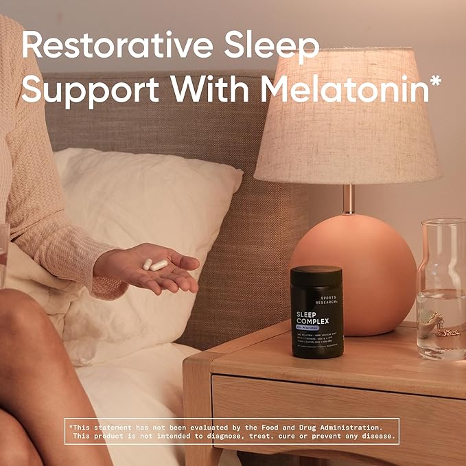 Sports Research® Sleep Complex with Melatonin 5mg, L-Theanine 200mg & Magnesium - Supports Restorative Sleep & Relaxation - Vegan Certified · Non-GMO · Gluten Free - 60 Veggie Capsules