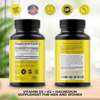 HerbaMe Vitamin D3 5000 IU + K2 with Magnesium Bisglycinate for Max Absorption | 90 Capsules | Immune Support | Promotes Heart, Bone and Muscle Health