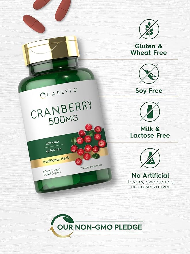 Carlyle Cranberry Pills | 100 Caplets | Non-GMO, Gluten Free Supplement for Women & Men