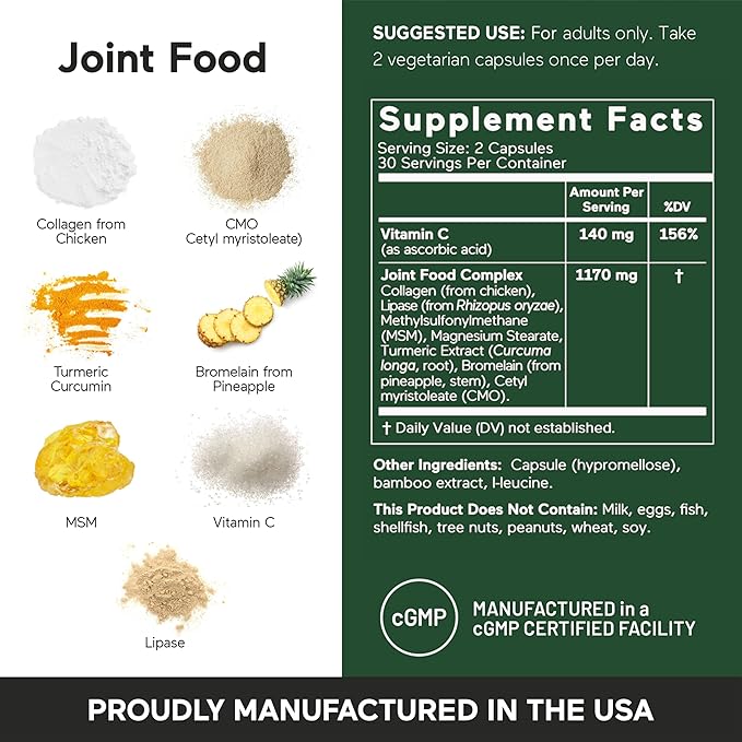 SMARTERNUTRITION Joint Food - Nourishing Support for Joint Comfort, Lubrication, Mobility with Collagen Type II, Lipase, MSM, Vitamin C, Turmeric, Bromelain - 180 Count(Pack of 3) - 90-Day Supply