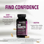 Saw Palmetto for Women with Biotin 5000mcg - Powerful DHT Blocker to Support Hair, Skin, and Nail Health - 60 Count - Vegan, Non-GMO Vitamin for Stronger, Fuller Looking Locks - 1 Month Supply