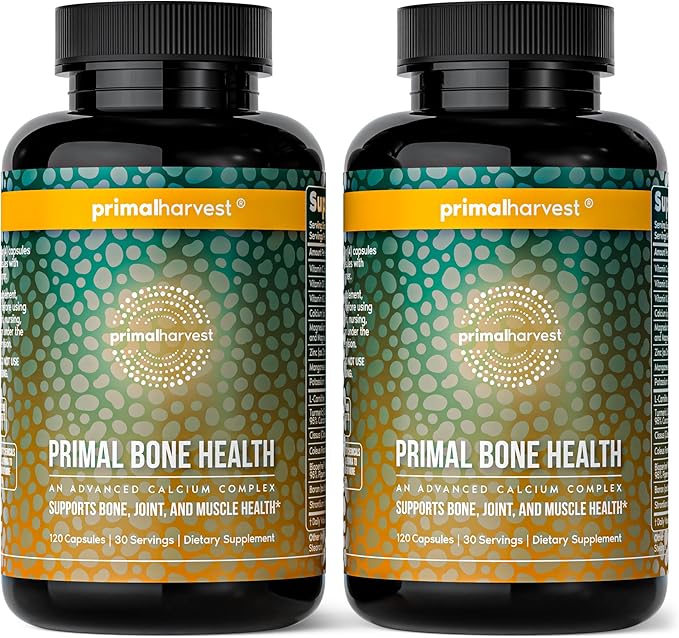 Primal Harvest 2 Pack, Primal Bone Health Calcium Carbonate Bone Health Complex for Men & Women with Calcium, Magnesium, Zinc, Manganese, Potassium, & L-Carnitine (240 Capsules)