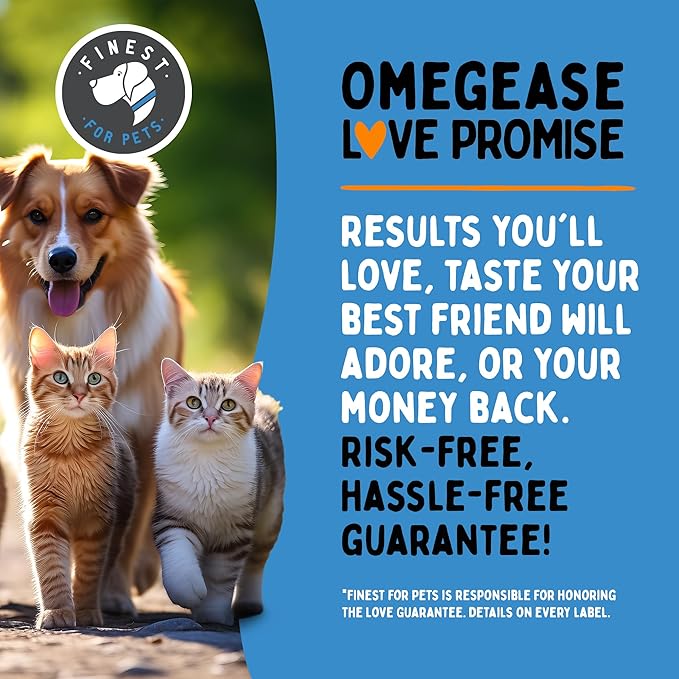 100% Pure Fish Oil for Dogs & Cats (1,545mg Omega 3 per Teaspoon) 32oz. Loaded with EPA & DHA for Joints, Skin & Coat, Itching, Heart & Immune Health. Stronger Than Salmon Oil. Unflavored Omegease.