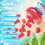 softbear Omega 3 Gummies for Women & Men & Kids Omega 3 Supplements 1200mg Vegan Omega 3 Fatty Acids DHA EPA with Vitamins Support Eye & Brain Health, Sugar Free, Strawberry Flavor 60 Count