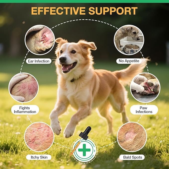 Yeast Infection Treatment for Dogs, 2 FL Natural Dog Yeast Infection Treatment, Ear & Skin Itch Relief, Reduces Inflammation & Irritation, Herbal Dog Supplement Drops with Probiotics & Multivitamins
