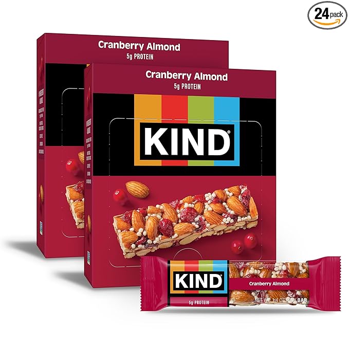 KIND Nut Bars, Cranberry Almond, Healthy Snack Bars, Gluten Free, Low Sugar, 6g Protein, 24 Count