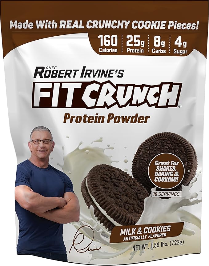 Fit Crunch Tri-Blend Whey Protein, Keto Friendly, Low Calories, High Protein (18 Servings, Milk & Cookies)