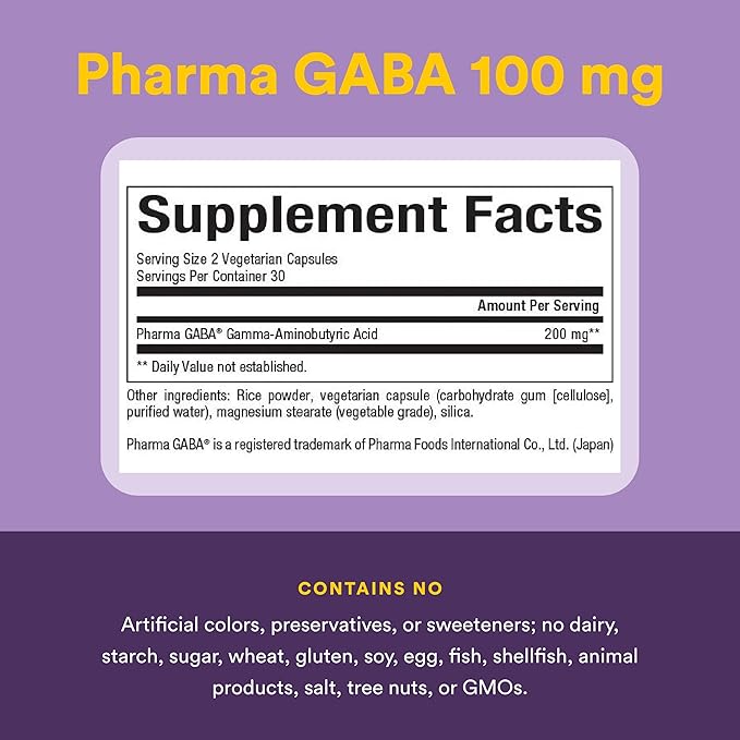 Natural Factors Pharma GABA - Dietary Supplement Supports Calm Sleep & Sleep Quality - Natural, Fast-Working Supplement Aids Focus & Brain Health - 60 Vegetarian Capsules (30 Servings)