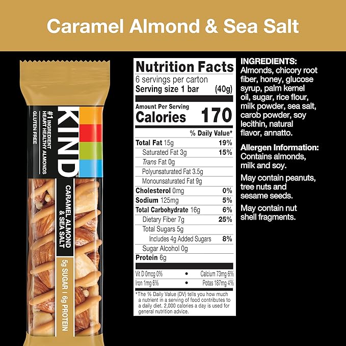 KIND Nut Bars,Caramel Almond & Sea Salt,Healthy Snacks,Gluten Free,Low Sugar,6g Protein,12 Count (Pack of 2)