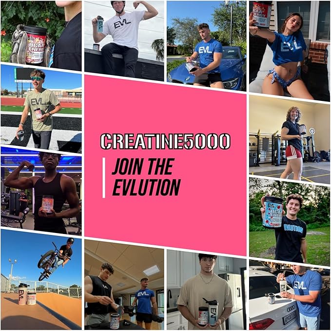 Evlution Nutrition Creatine 5000 - Supports Faster Recovery, Lean Muscle Growth & Performance - Pre & Post Workout Powder - 5000mg Pure Creatine Monohydrate Per Serving - 40 Servings - Pink Lemonade