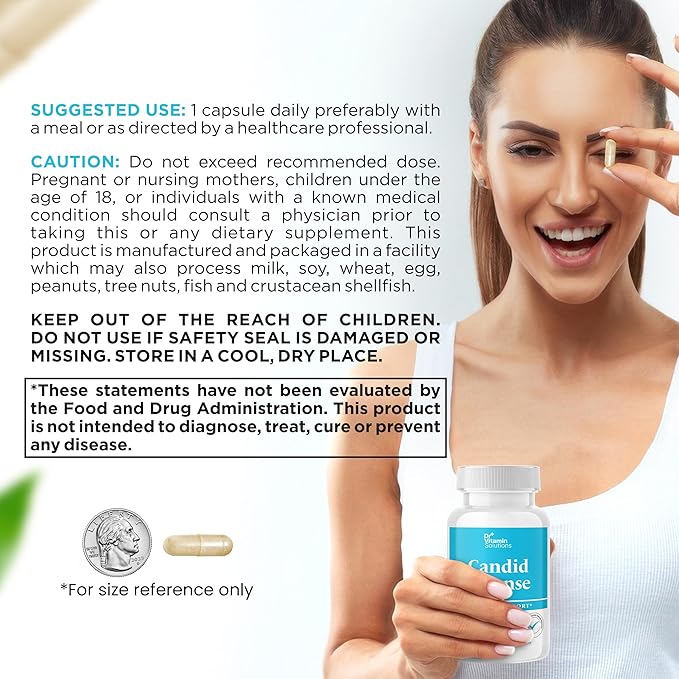 Candid Cleanse Supplement with GLP-1 Support - Oregano Leaf, Caprylic Acid & LactoSpore | Candida Support Pills for Digestive Health | Candida Cleanse Detox for Women & Men | 30
