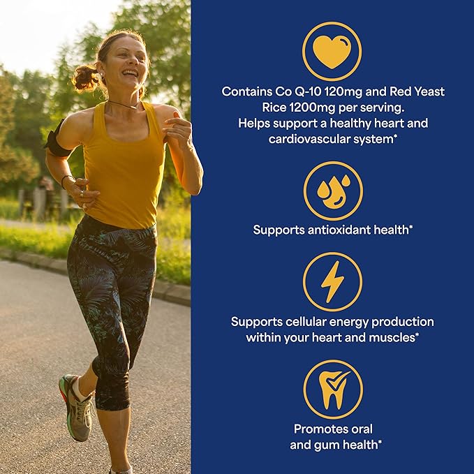 Puritan's Pride Q-Sorb™ Coenzyme CoQ10 Dietary Supplement for Heart Health, Oral Gum Health, and Healthy Aging Support, Plus Red Yeast Rice for Improved Digestion, 120 Rapid Release Softgels